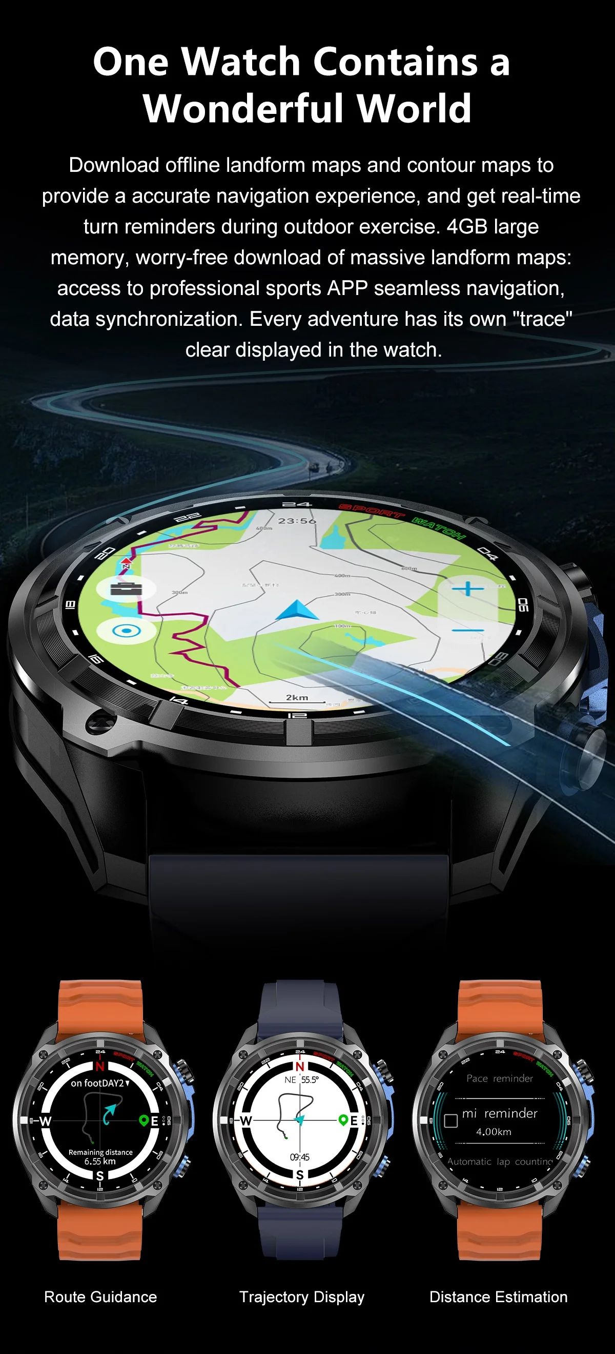 DT G1 Rugged GPS Smart Watch with Round AMOLED Display & Offline Maps