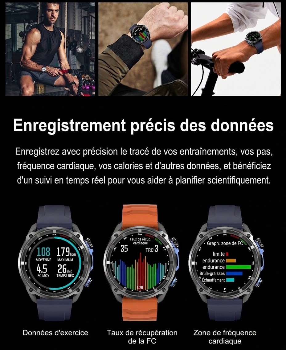 Montre connectée GPS robuste DT G1 avec écran AMOLED rond et cartes hors ligne