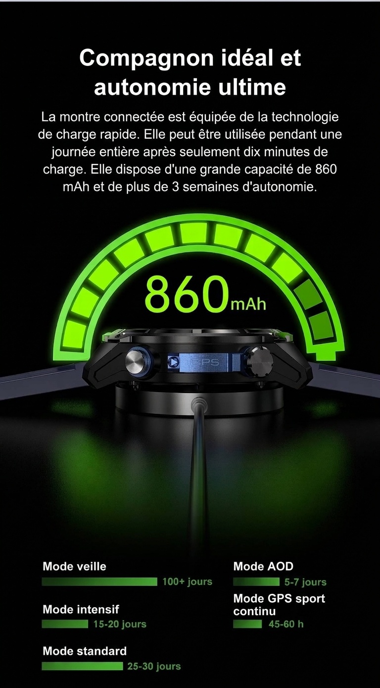 Montre connectée GPS robuste DT G1 avec écran AMOLED rond et cartes hors ligne