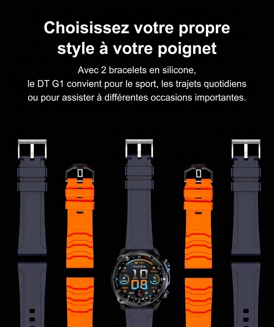Montre connectée GPS robuste DT G1 avec écran AMOLED rond et cartes hors ligne