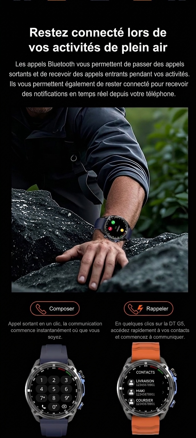 Montre connectée GPS robuste DT G1 avec écran AMOLED rond et cartes hors ligne