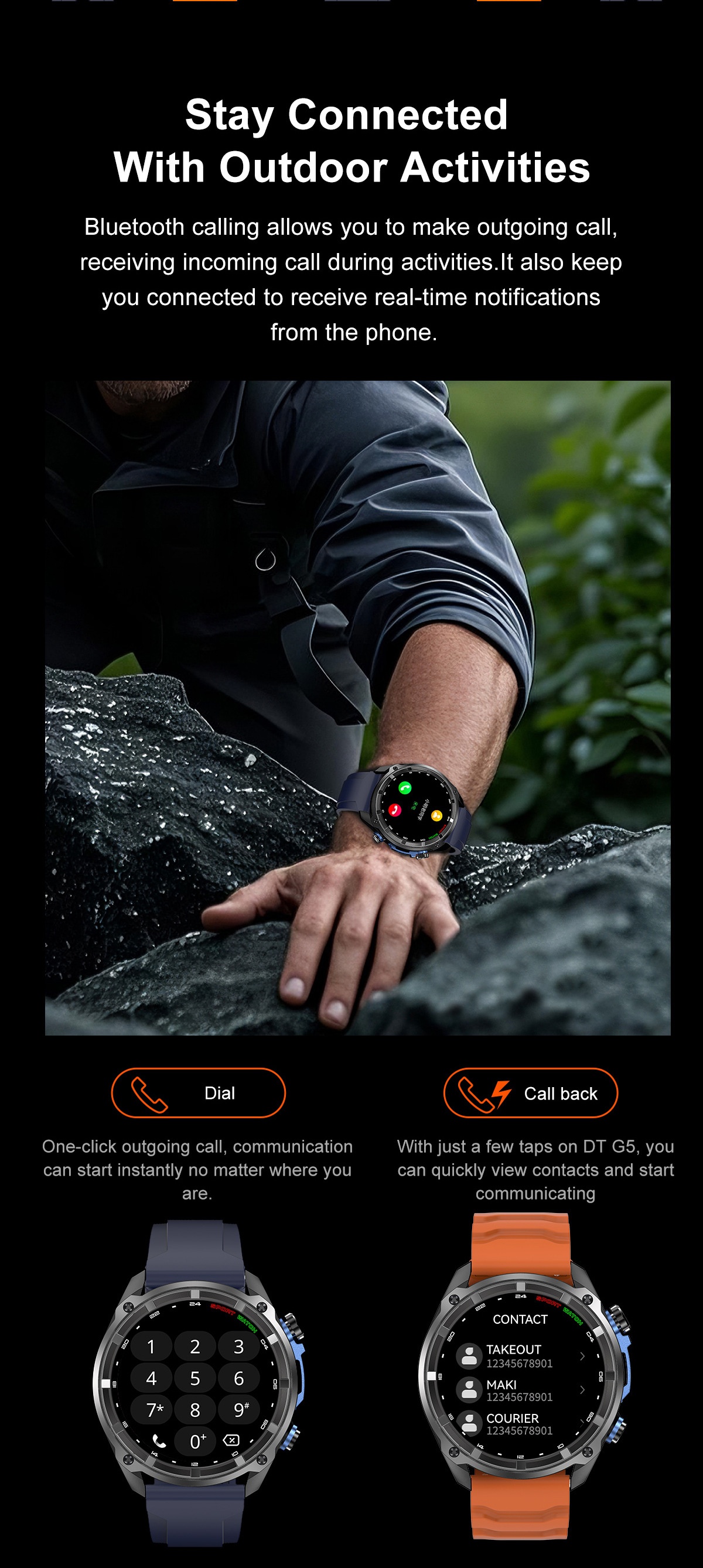 DT G1 Rugged GPS Smart Watch with Round AMOLED Display & Offline Maps
