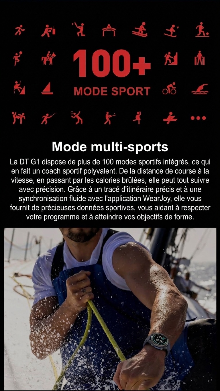 Montre connectée GPS robuste DT G1 avec écran AMOLED rond et cartes hors ligne