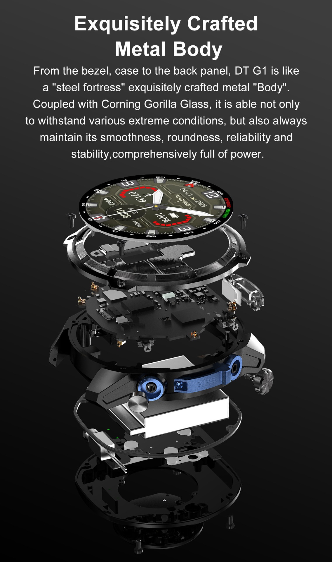 DT G1 Rugged GPS Smart Watch with Round AMOLED Display & Offline Maps