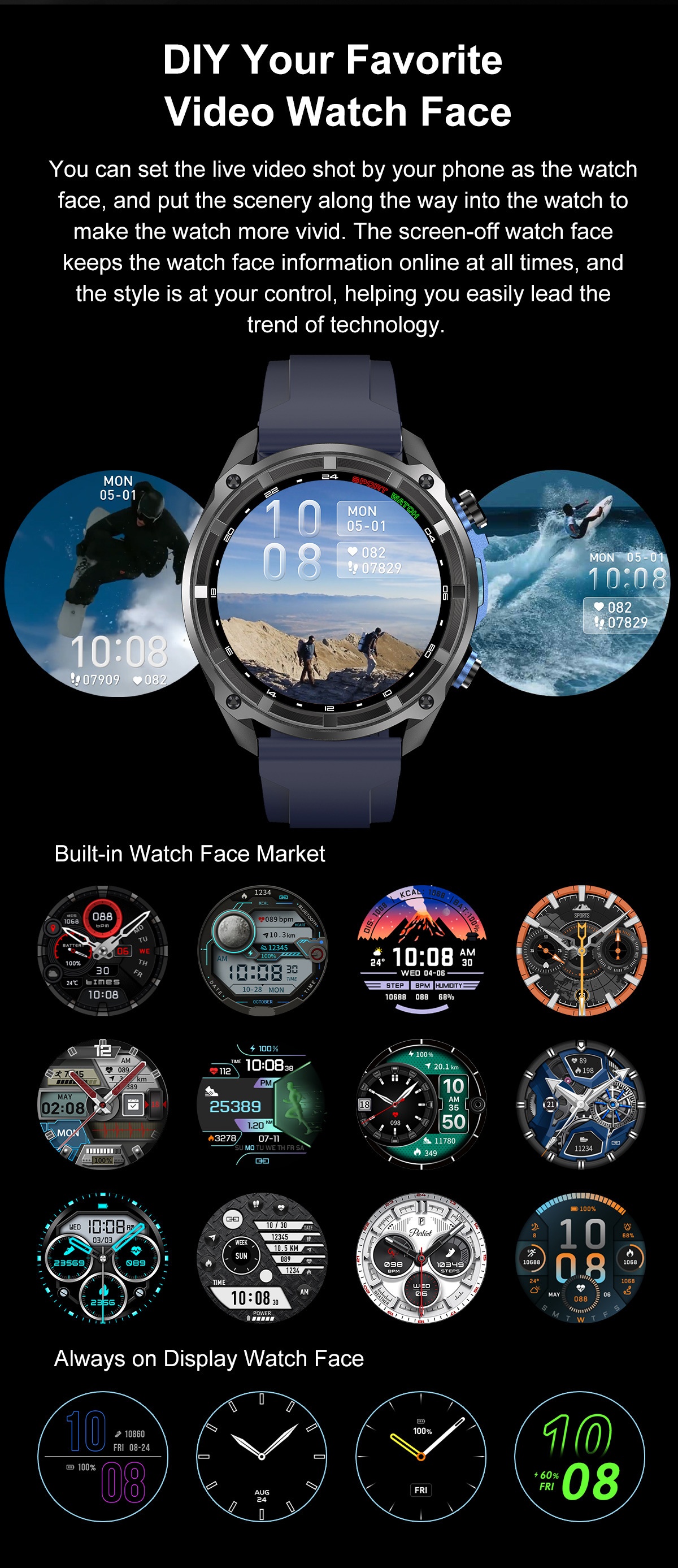 DT G1 Rugged GPS Smart Watch with Round AMOLED Display & Offline Maps
