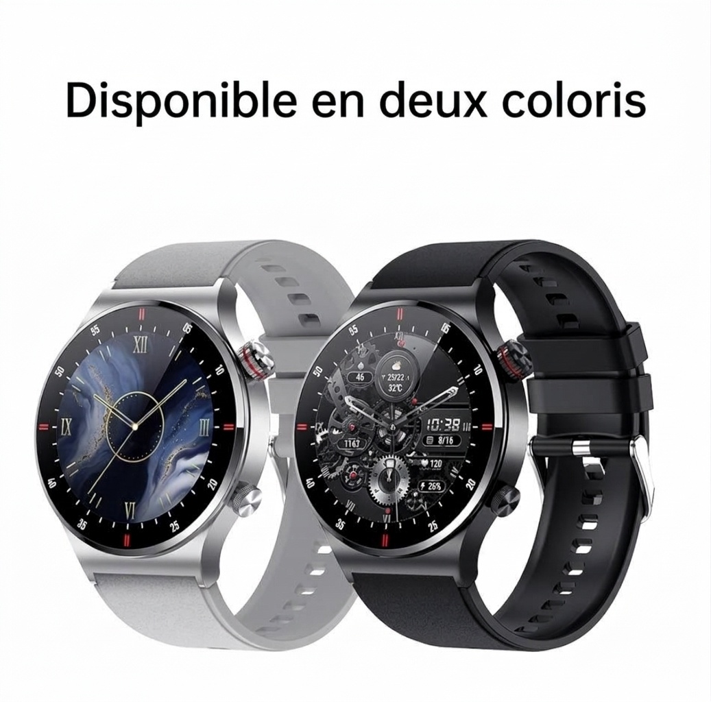 Montre connectée avec écran HD rond, appels Bluetooth et suivi de santé
