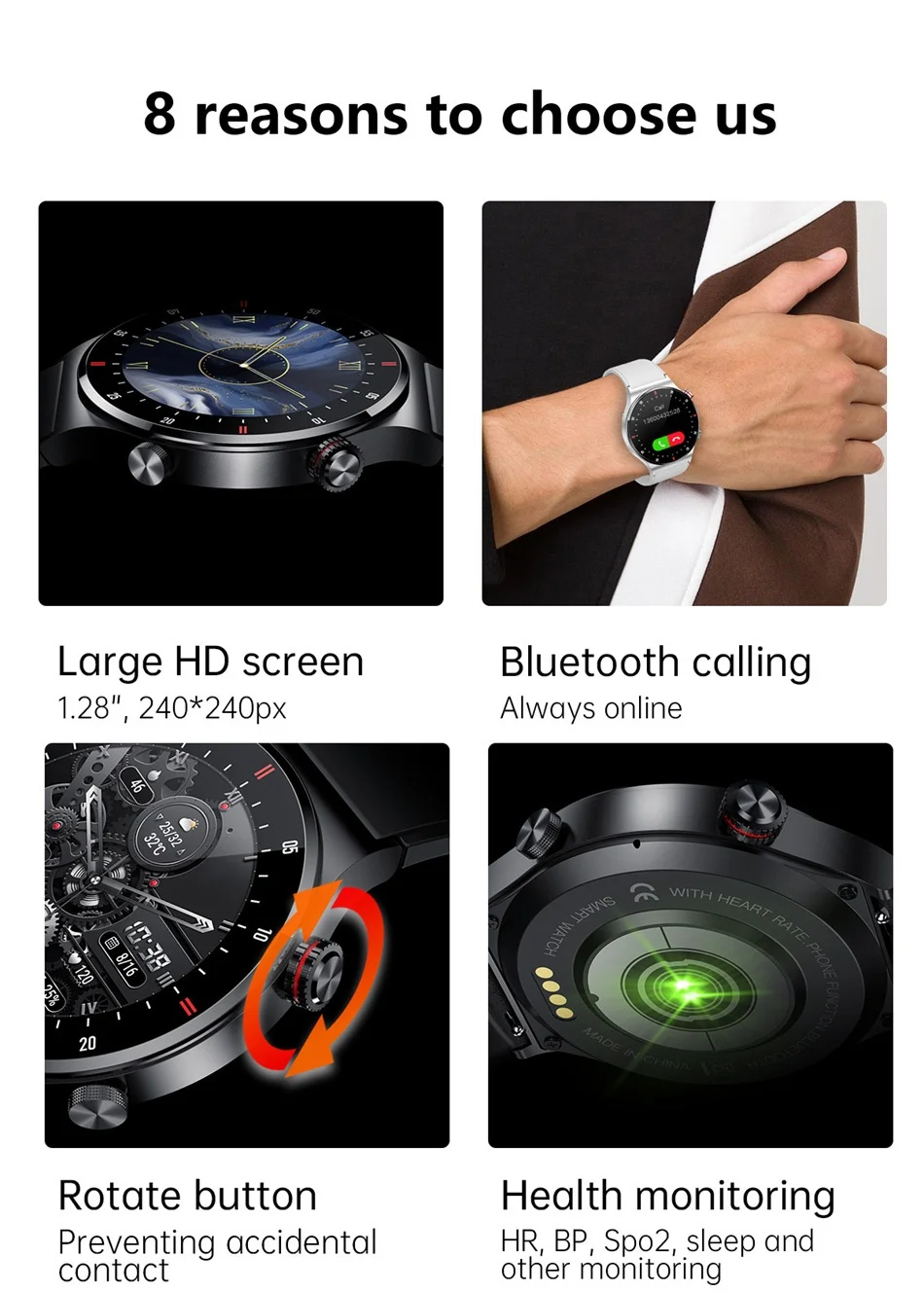 Smart Watch with Round HD Display, Bluetooth Calling & Health Tracker