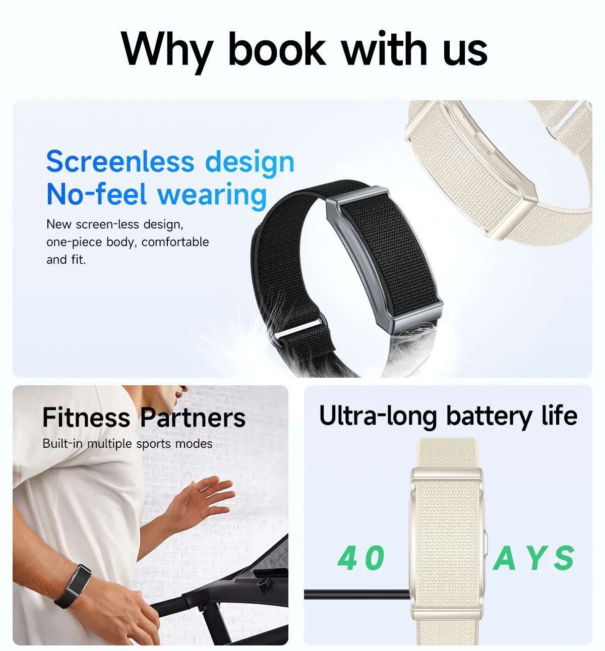 G69 Screenless Smart Band Fitness Tracker with 40-Day Battery Life