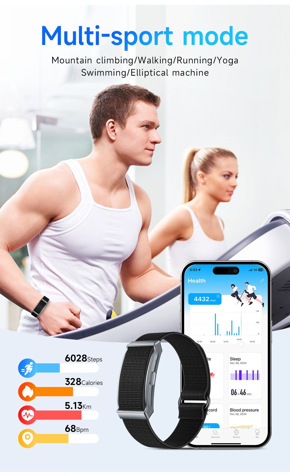 Bracelet connecté G69 sans écran, traqueur d'activité physique avec une autonomie de 40 jours