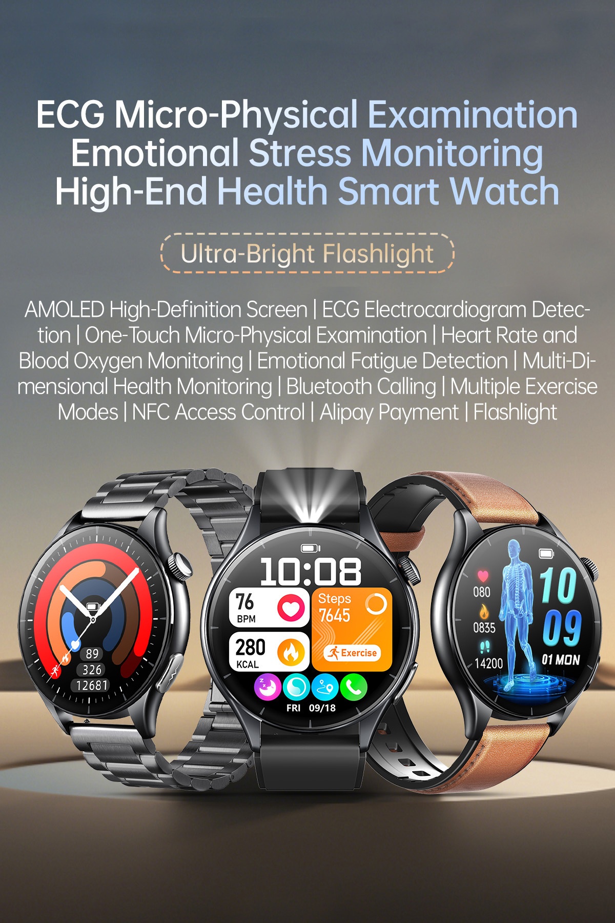 Advanced Health Smart Watch with Round AMOLED Display, ECG & NFC