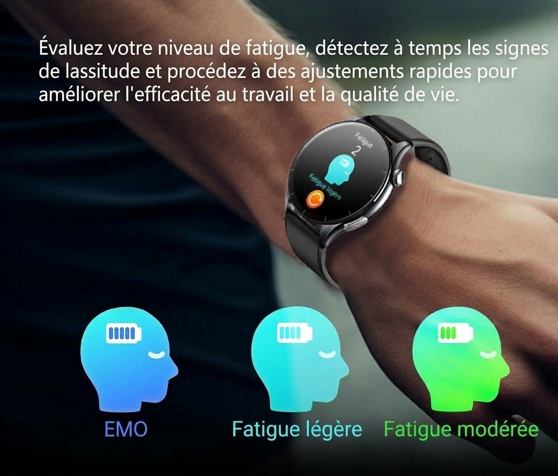 Montre connectée de santé avancée avec écran AMOLED rond, ECG et NFC