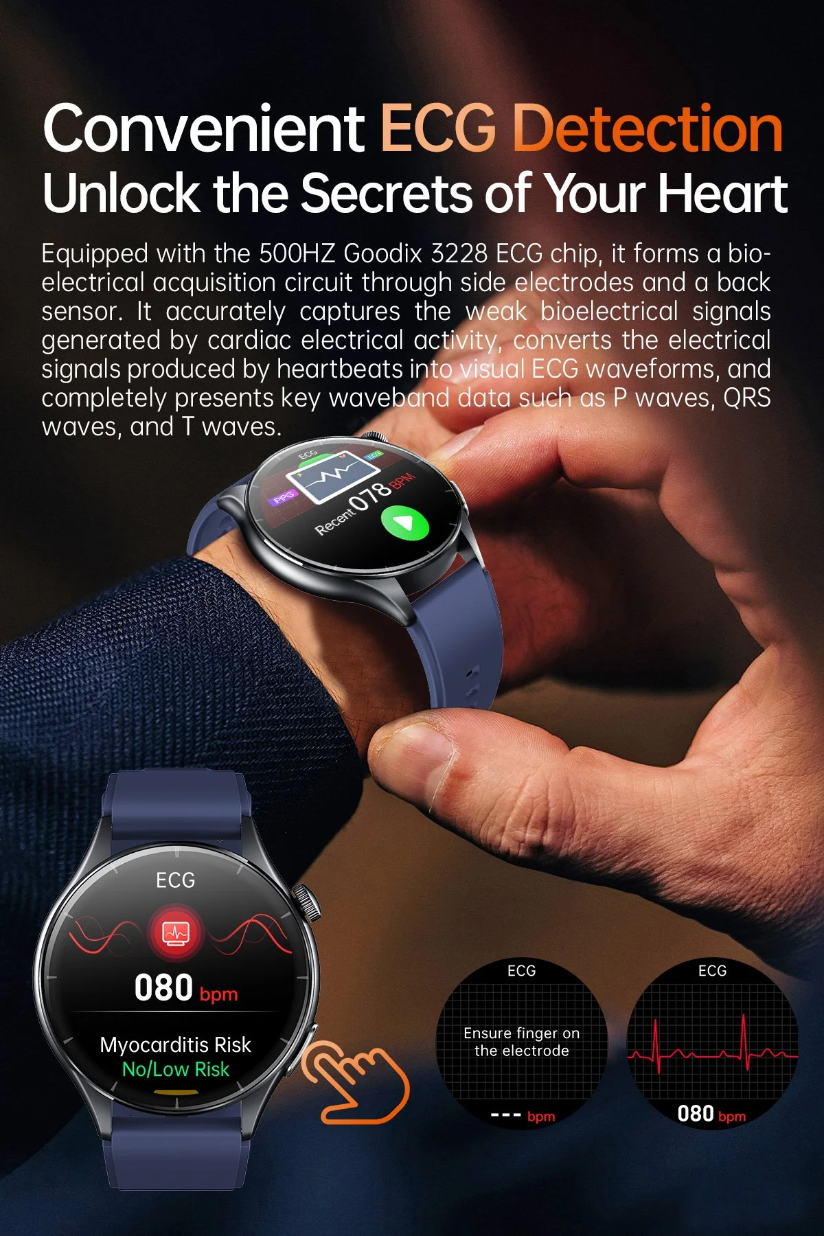 Advanced Health Smart Watch with Round AMOLED Display, ECG & NFC