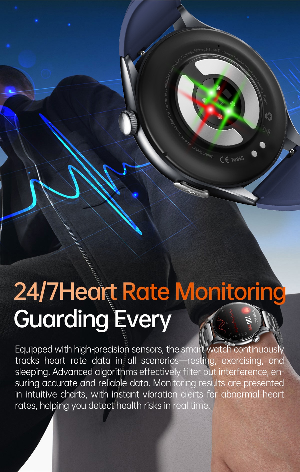 Advanced Health Smart Watch with Round AMOLED Display, ECG & NFC