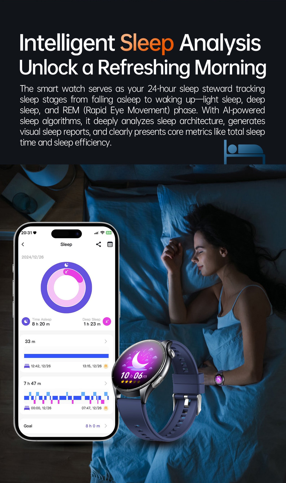 Advanced Health Smart Watch with Round AMOLED Display, ECG & NFC