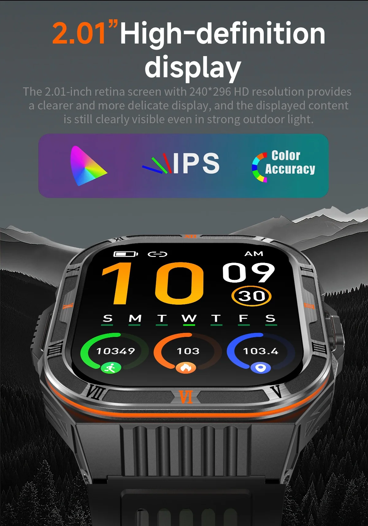 HT38 Rugged Smart Watch with 2.01" HD Display, GPS & IP68 Waterproof