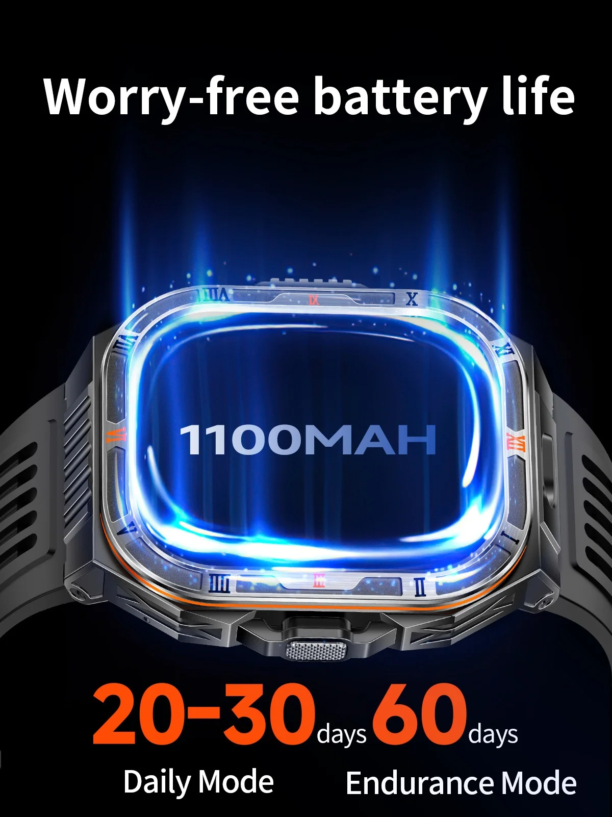HT38 Rugged Smart Watch with 2.01" HD Display, GPS & IP68 Waterproof