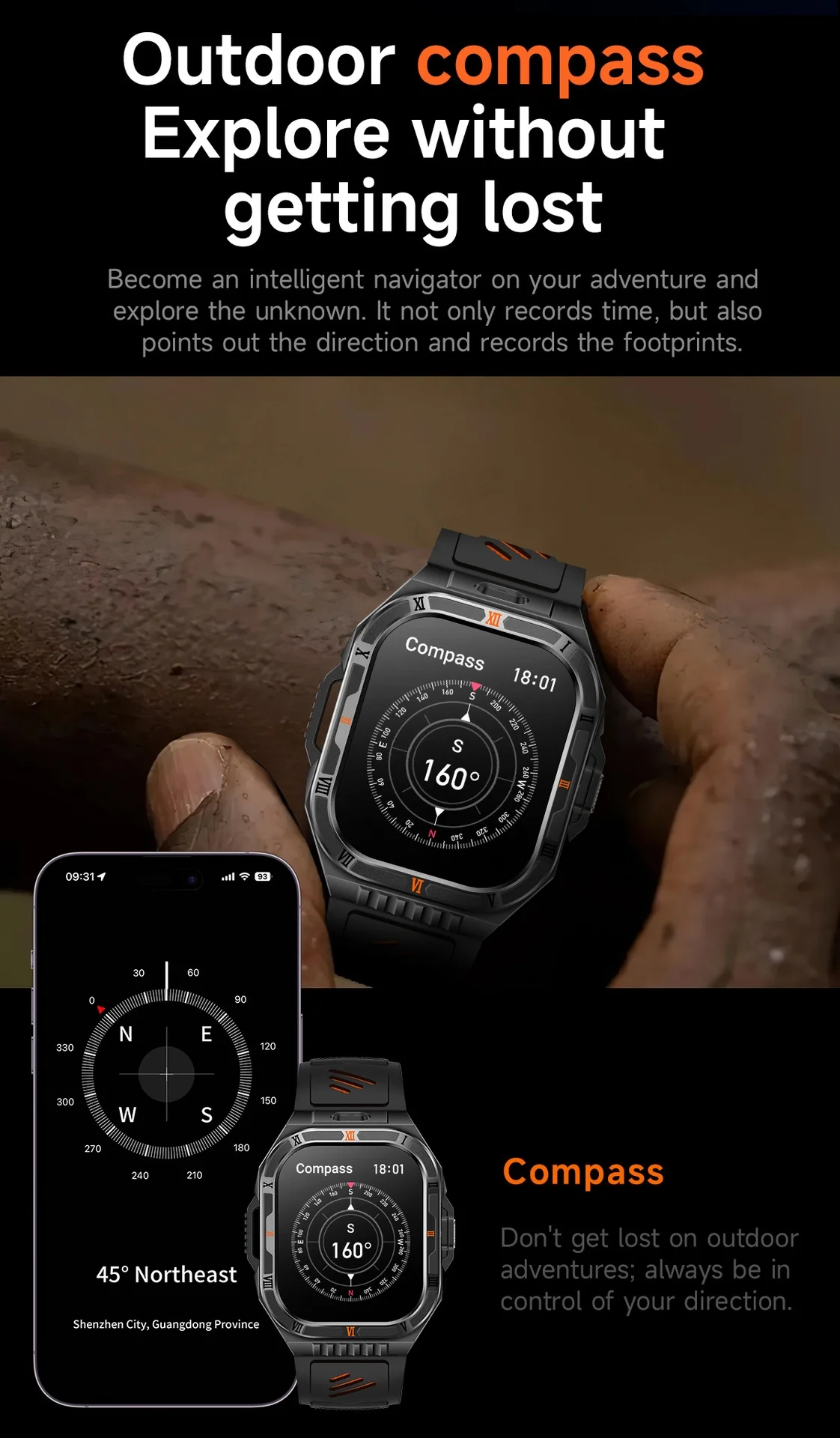HT38 Rugged Smart Watch with 2.01" HD Display, GPS & IP68 Waterproof