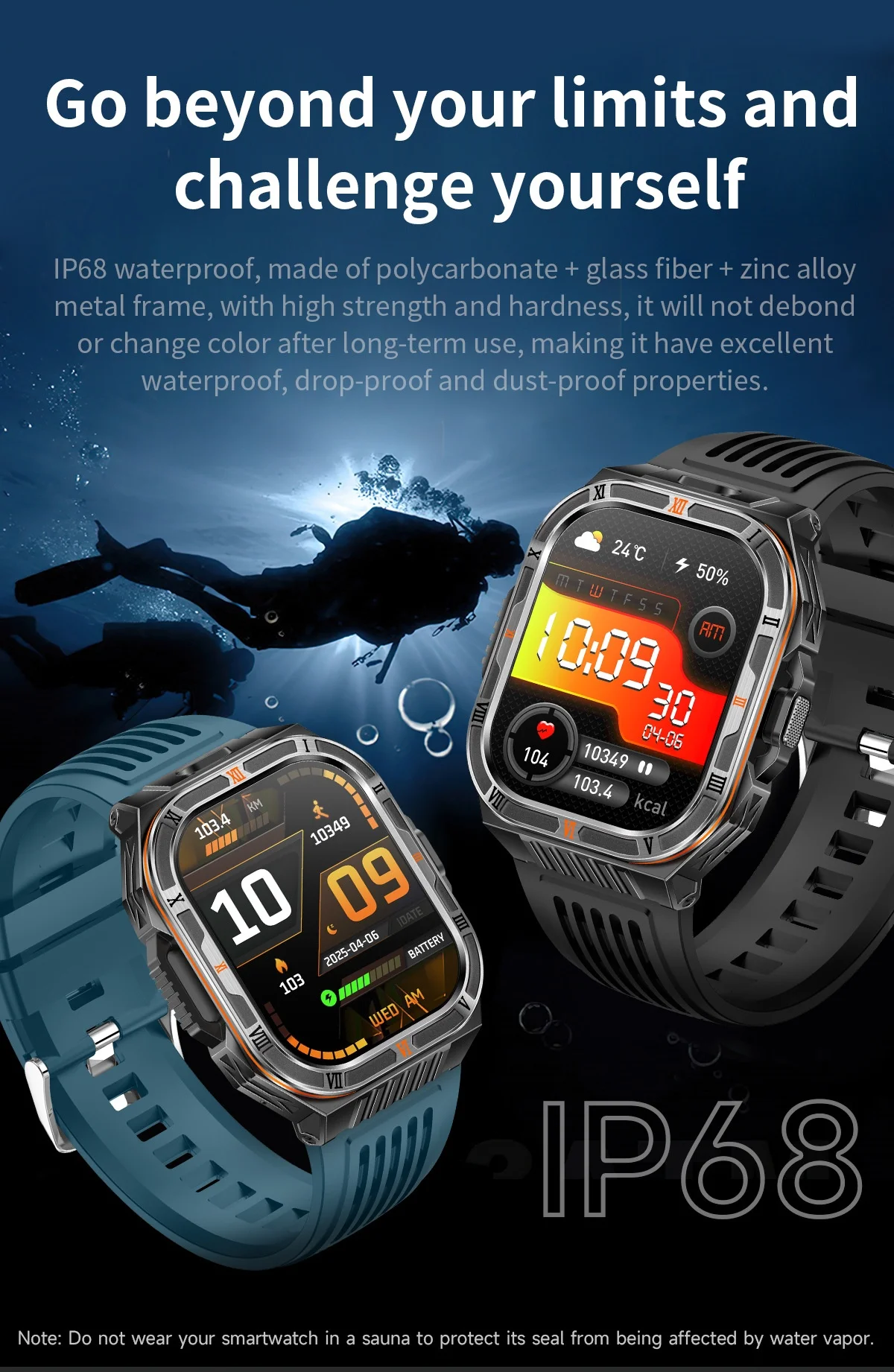 HT38 Rugged Smart Watch with 2.01" HD Display, GPS & IP68 Waterproof