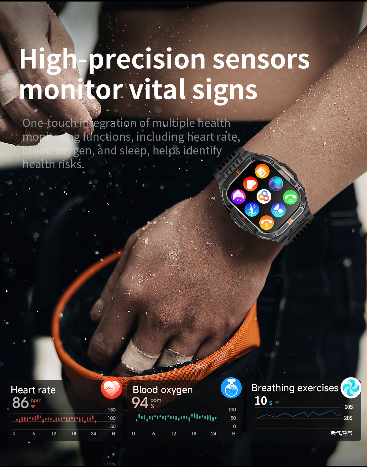 HT38 Rugged Smart Watch with 2.01" HD Display, GPS & IP68 Waterproof