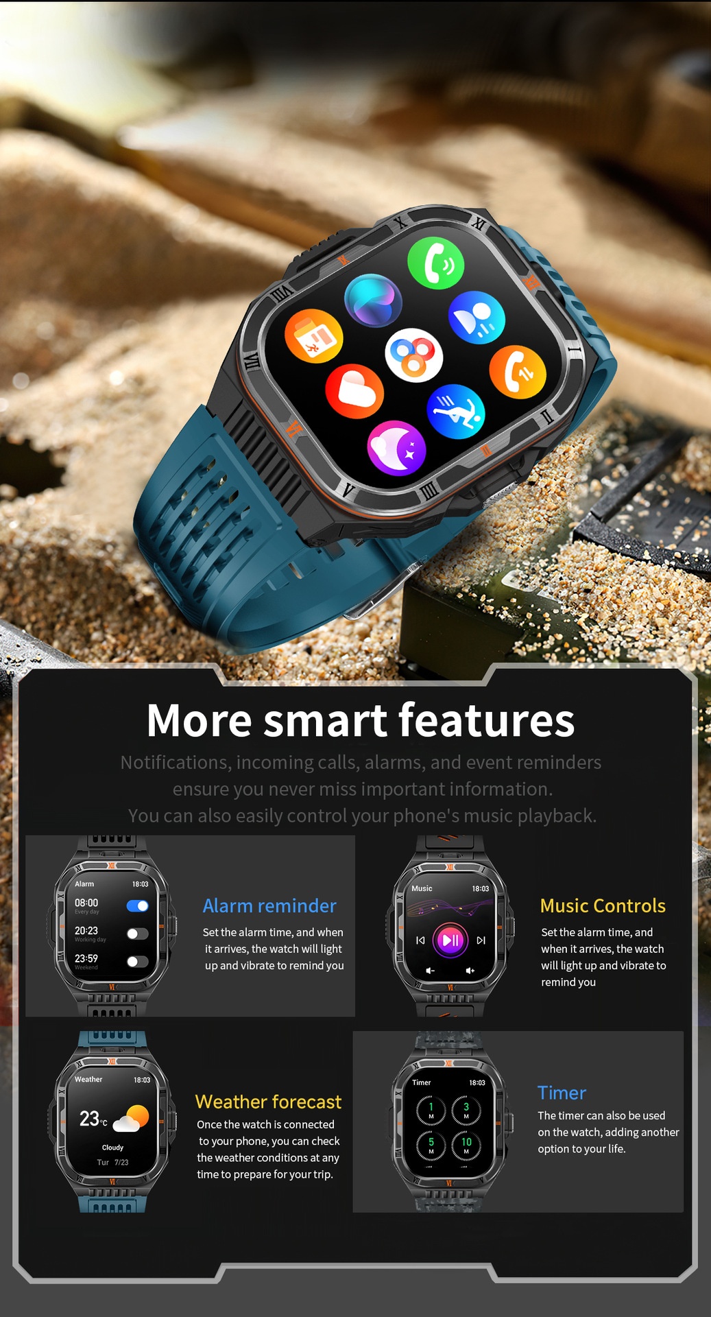 HT38 Rugged Smart Watch with 2.01" HD Display, GPS & IP68 Waterproof