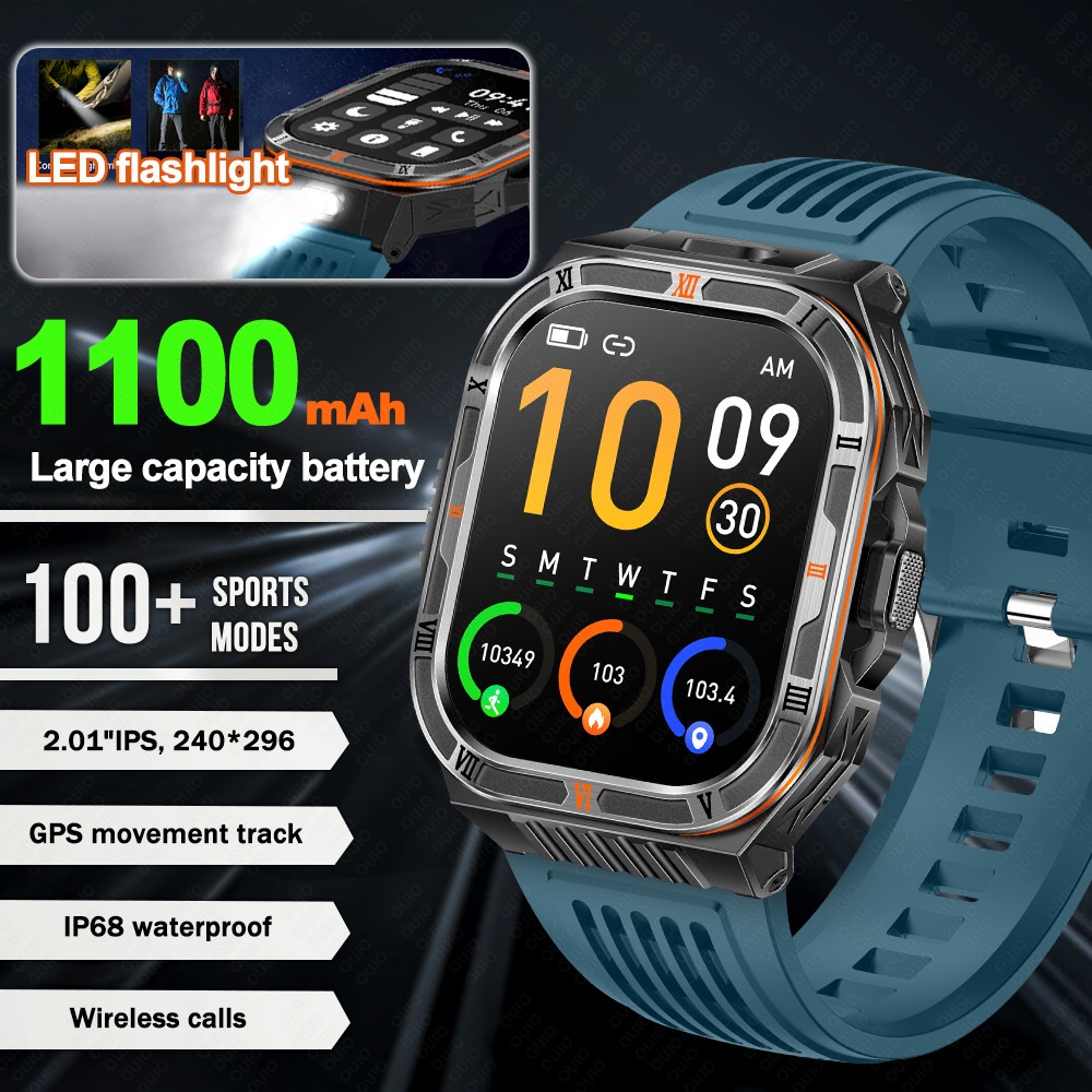 HT38 Rugged Smart Watch with 2.01" HD Display, GPS & IP68 Waterproof