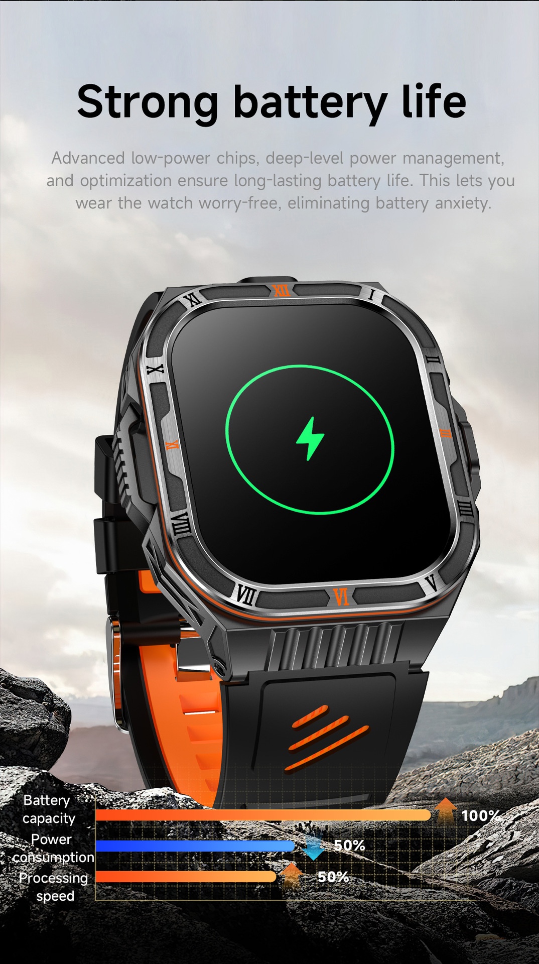 HT38 Rugged Smart Watch with 2.01" HD Display, GPS & IP68 Waterproof