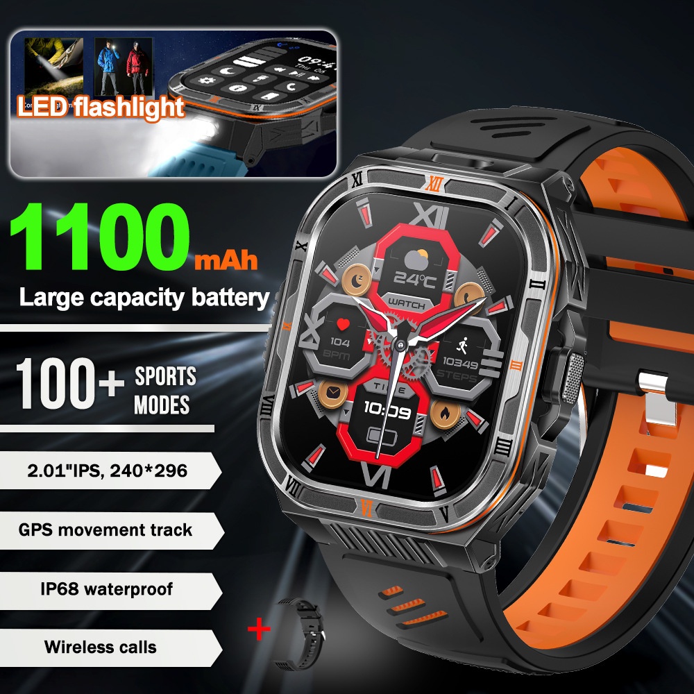 HT38 Rugged Smart Watch with 2.01" HD Display, GPS & IP68 Waterproof