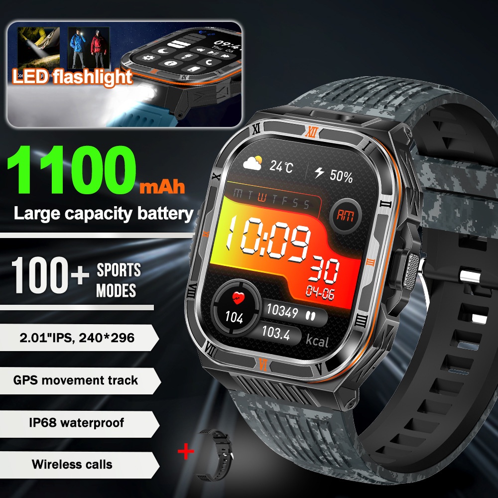 HT38 Rugged Smart Watch with 2.01" HD Display, GPS & IP68 Waterproof