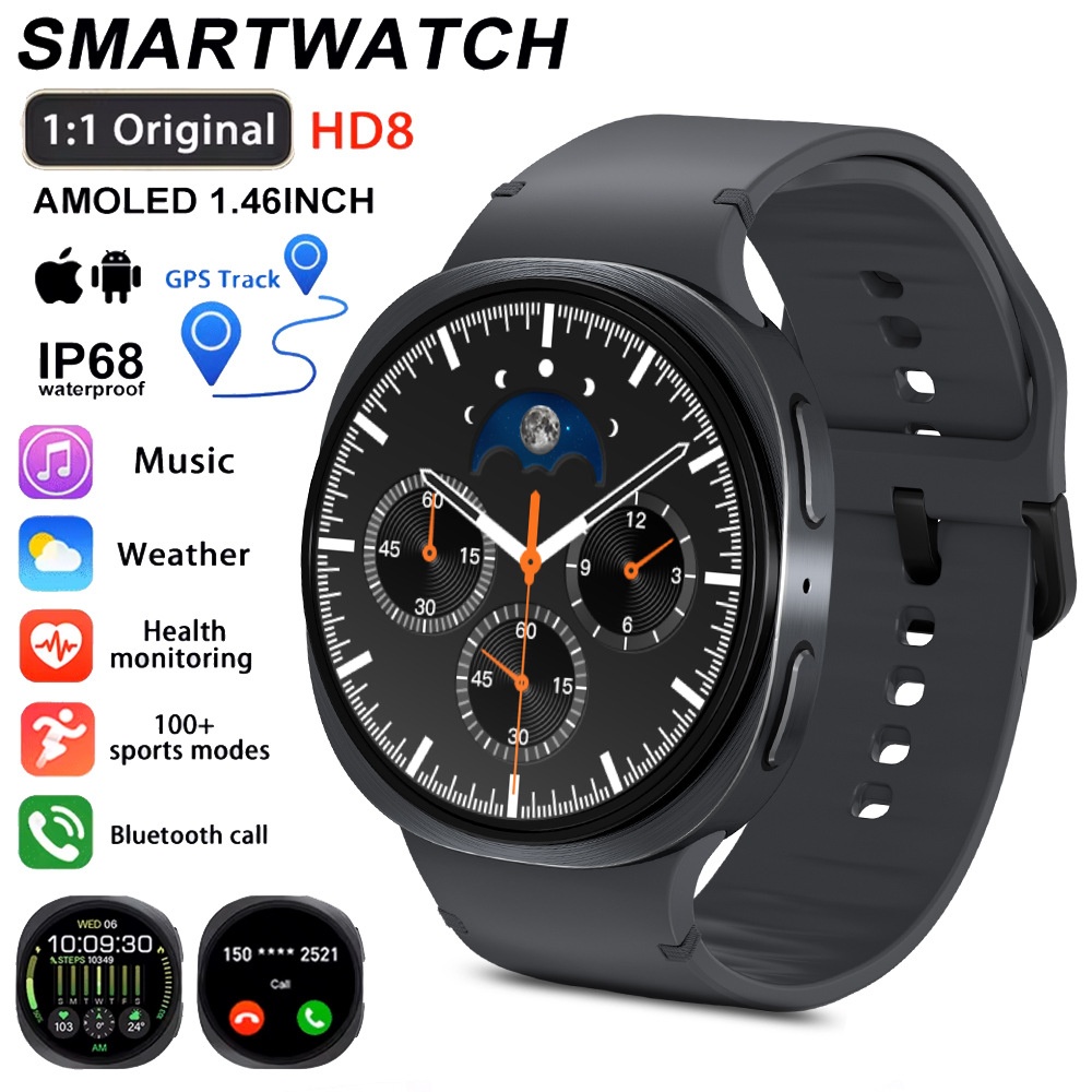 HD8 Smart Watch 8 with Round AMOLED Display & Bluetooth Calling