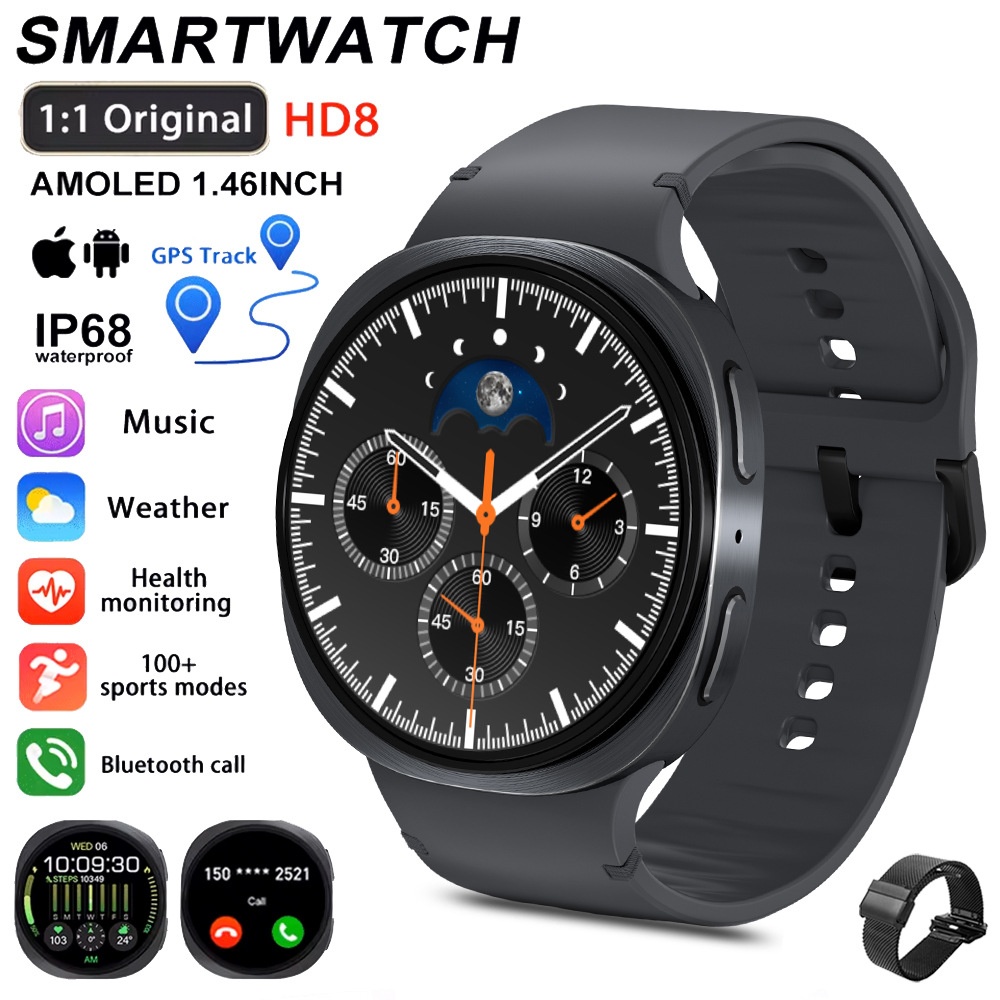 HD8 Smart Watch 8 with Round AMOLED Display & Bluetooth Calling