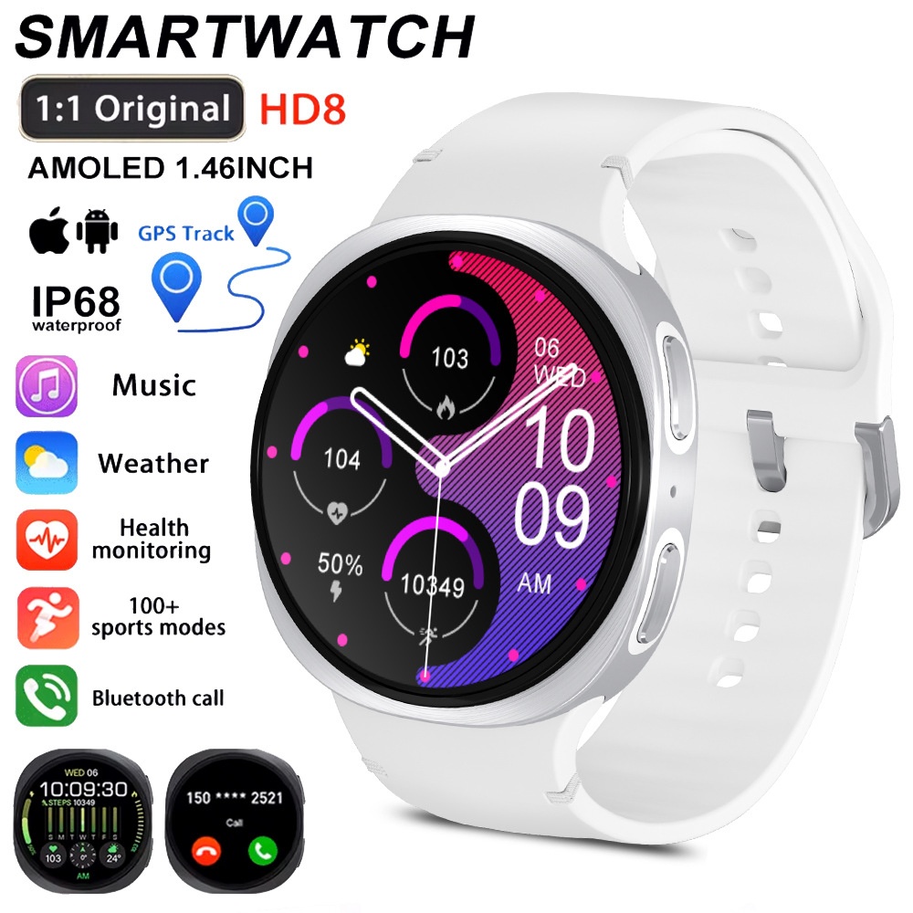 HD8 Smart Watch 8 with Round AMOLED Display & Bluetooth Calling