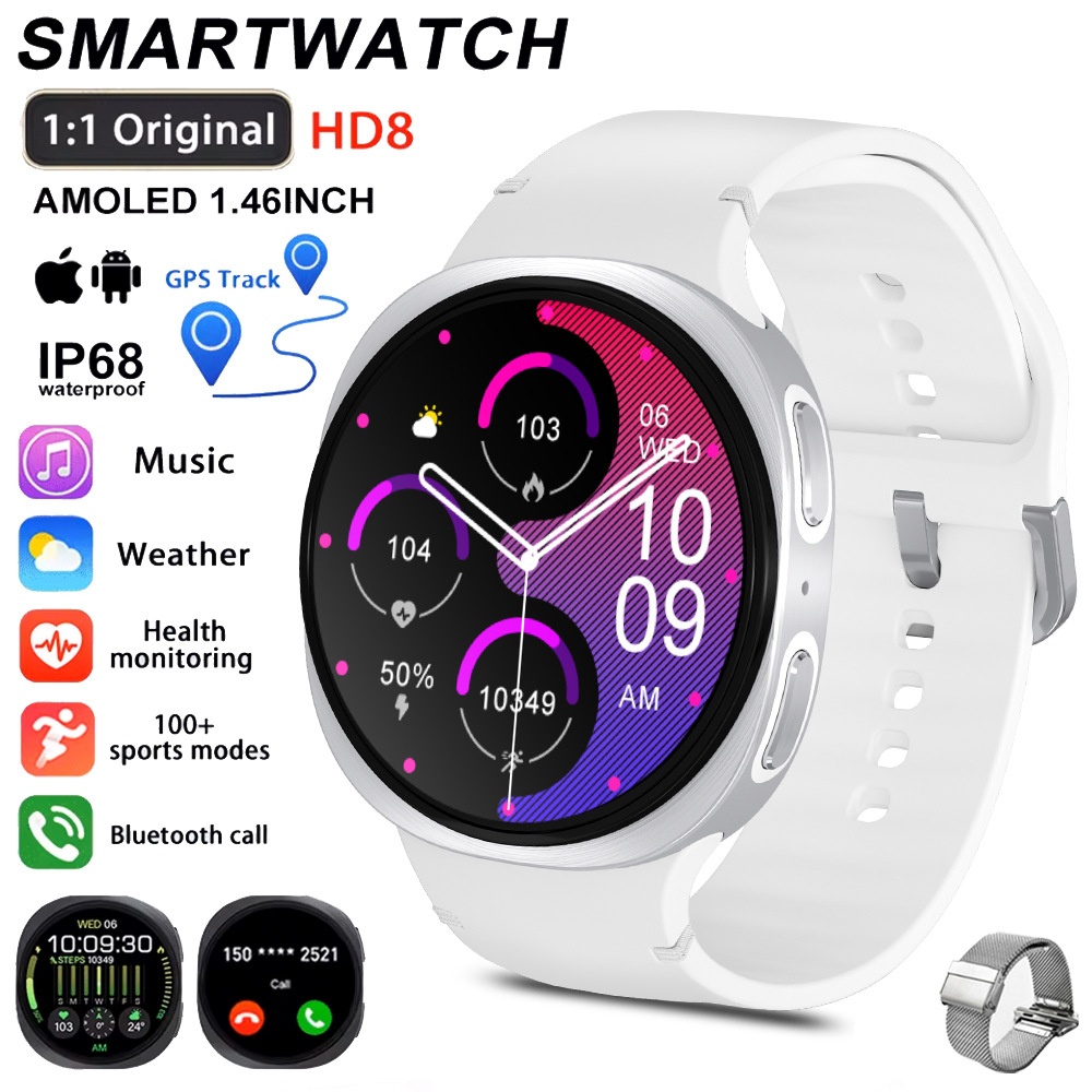 HD8 Smart Watch 8 with Round AMOLED Display & Bluetooth Calling