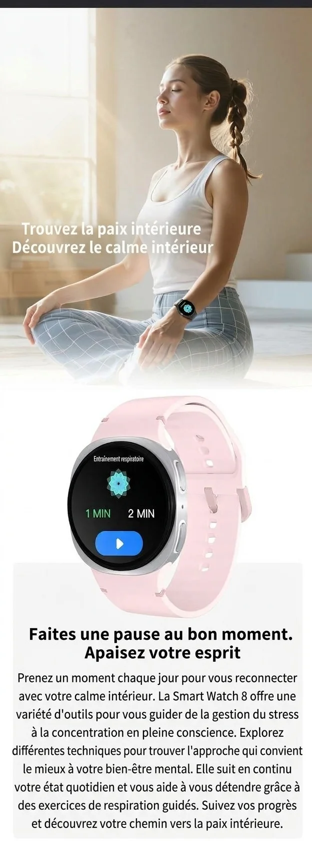 Montre connectée HD8 Mini avec écran rond, GPS et assistant vocal IA