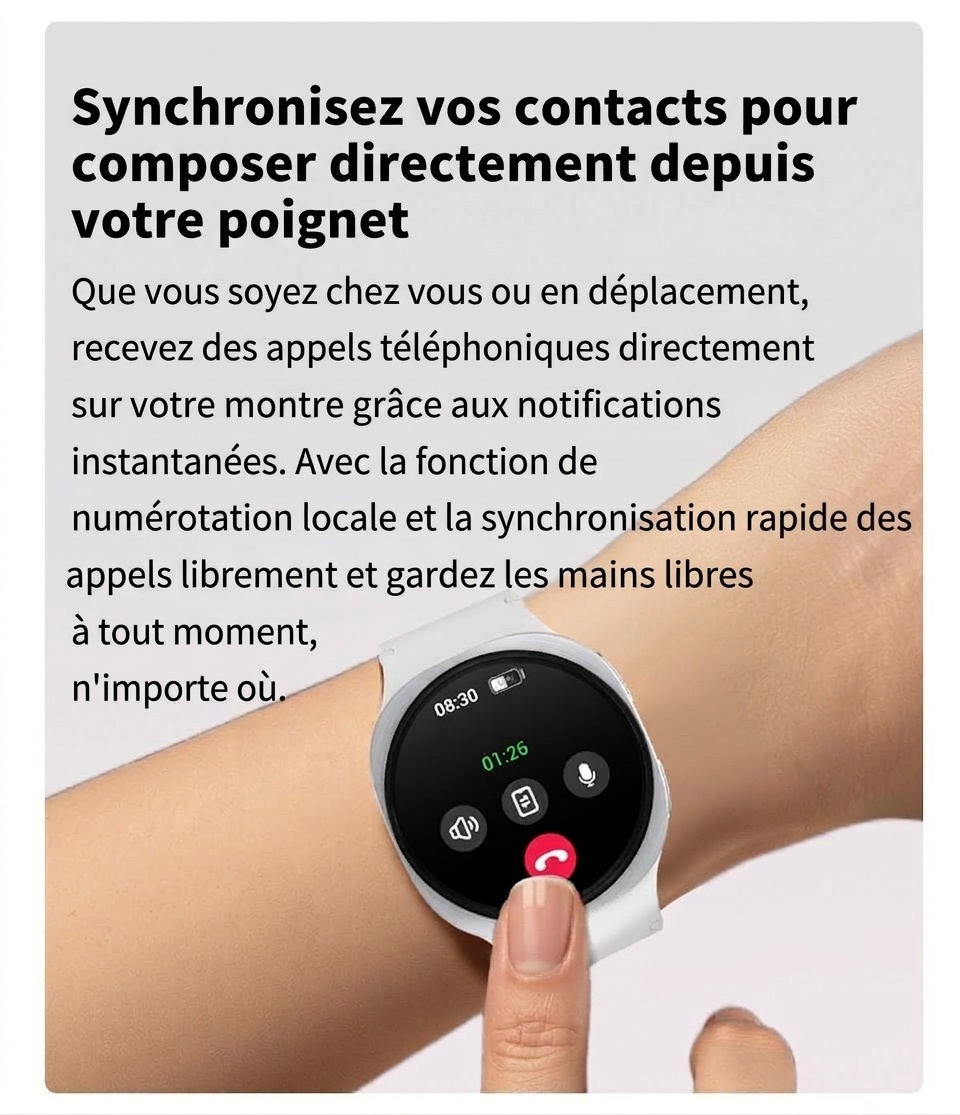 Montre connectée HD8 Mini avec écran rond, GPS et assistant vocal IA