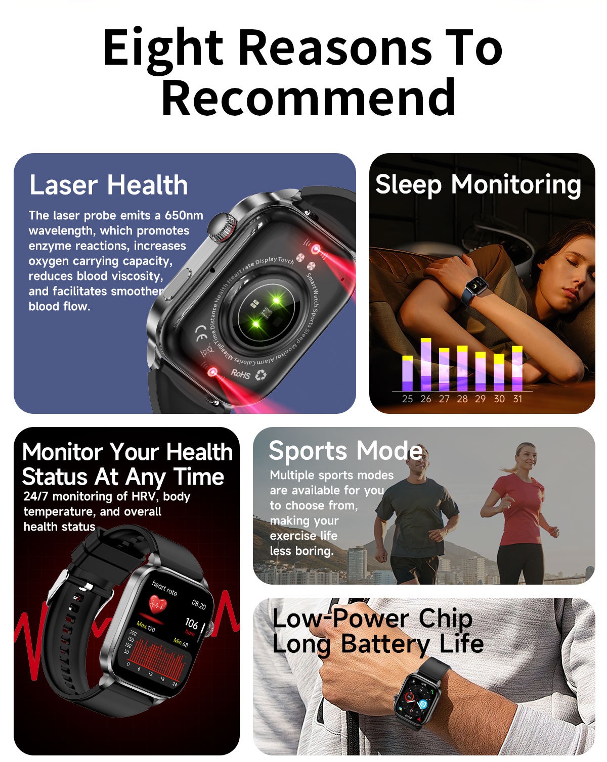 F300 Smart Health Watch with ECG, SpO2, Laser Therapy & Bluetooth Call