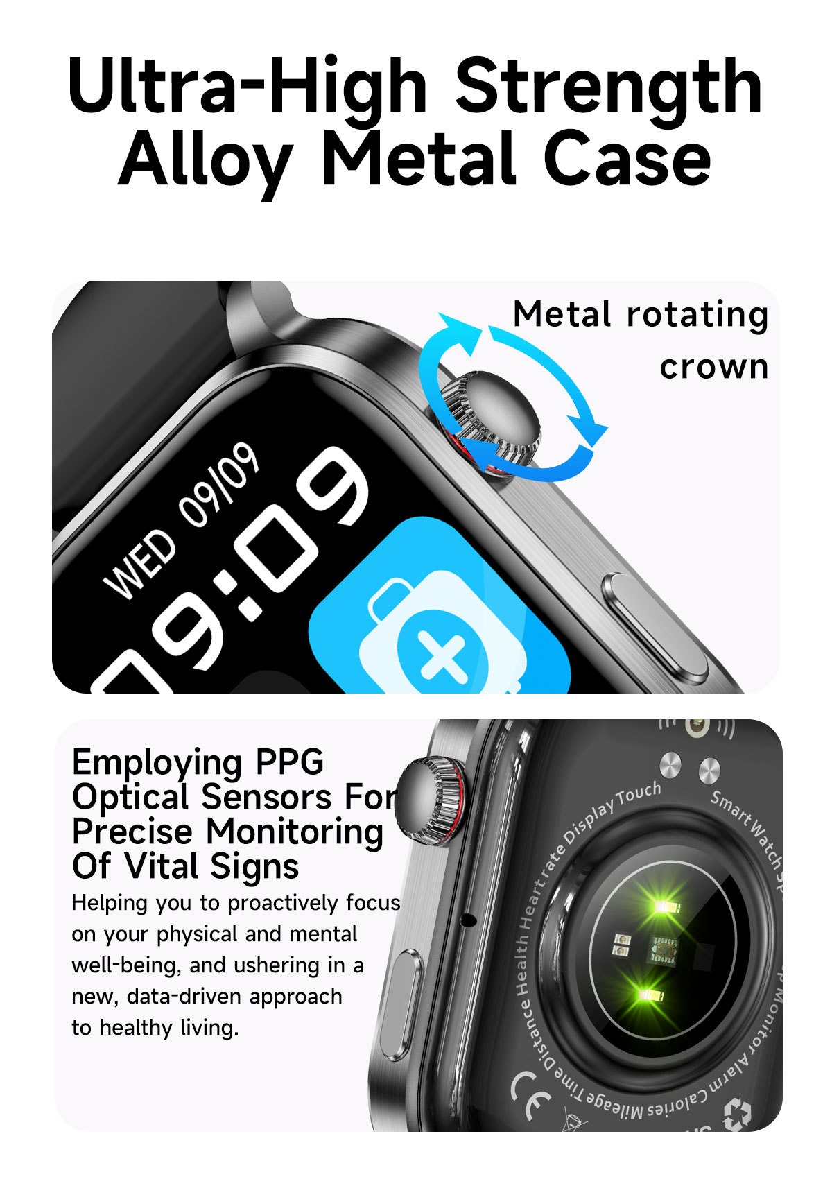 F300 Smart Health Watch with ECG, SpO2, Laser Therapy & Bluetooth Call