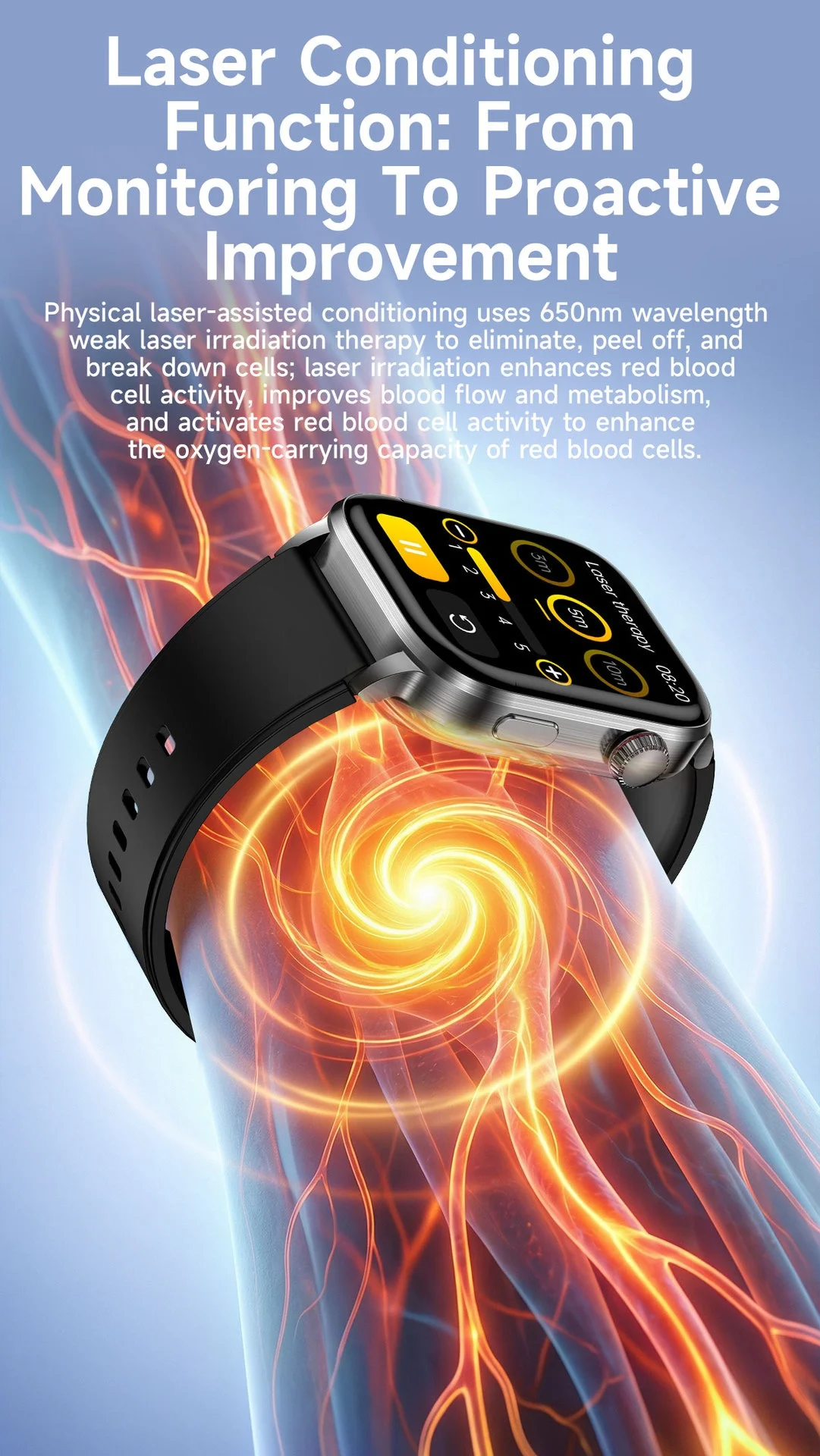F300 Smart Health Watch with ECG, SpO2, Laser Therapy & Bluetooth Call