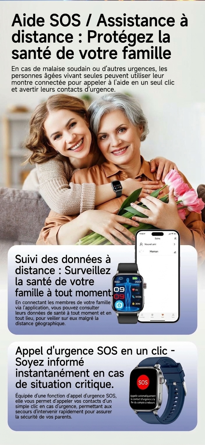 Montre connectée F300 avec ECG, SpO2, thérapie laser et appels Bluetooth