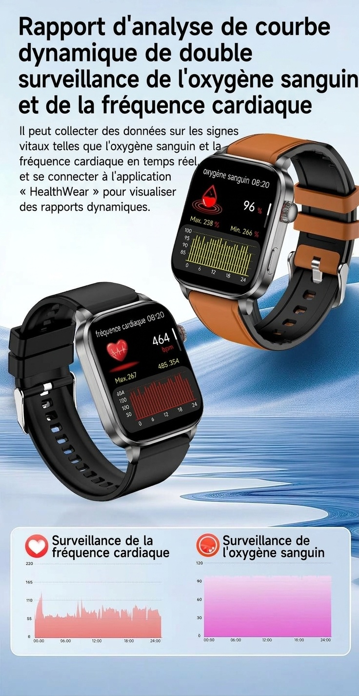 Montre connectée F300 avec ECG, SpO2, thérapie laser et appels Bluetooth