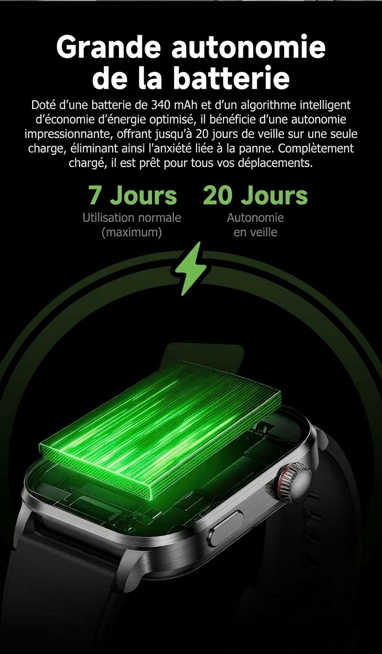 Montre connectée F300 avec ECG, SpO2, thérapie laser et appels Bluetooth