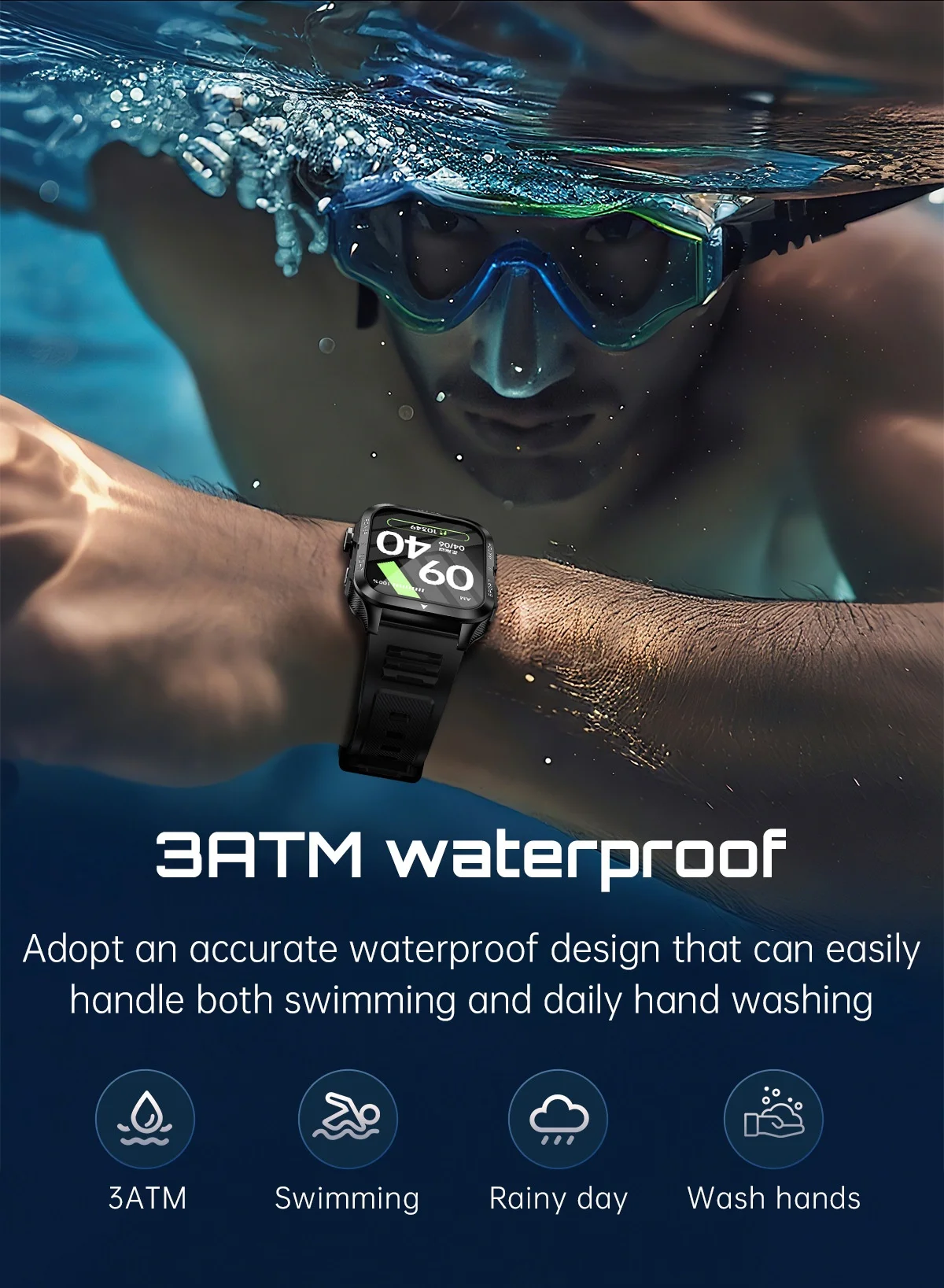 KT89 Rugged Smart Watch with Flashlight, 880mAh Battery & Sports Modes