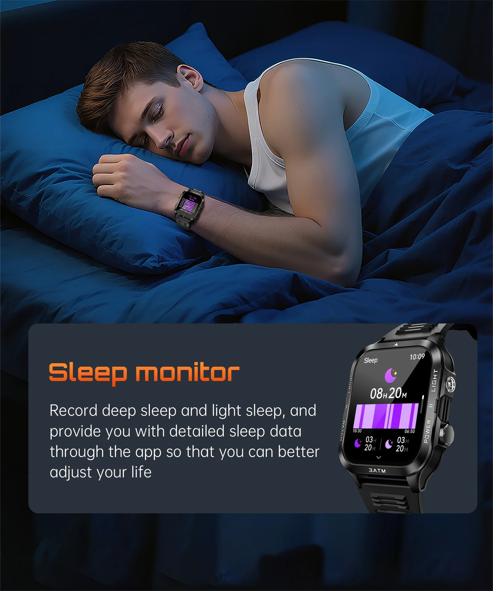 KT89 Rugged Smart Watch with Flashlight, 880mAh Battery & Sports Modes