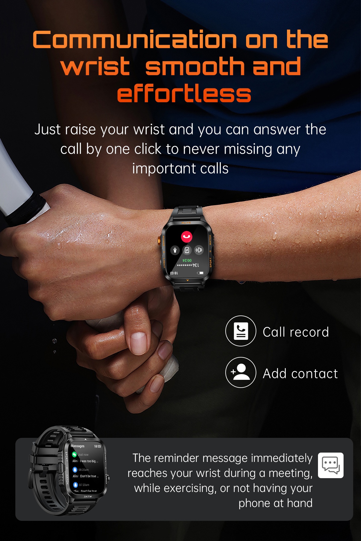 KT89 Rugged Smart Watch with Flashlight, 880mAh Battery & Sports Modes