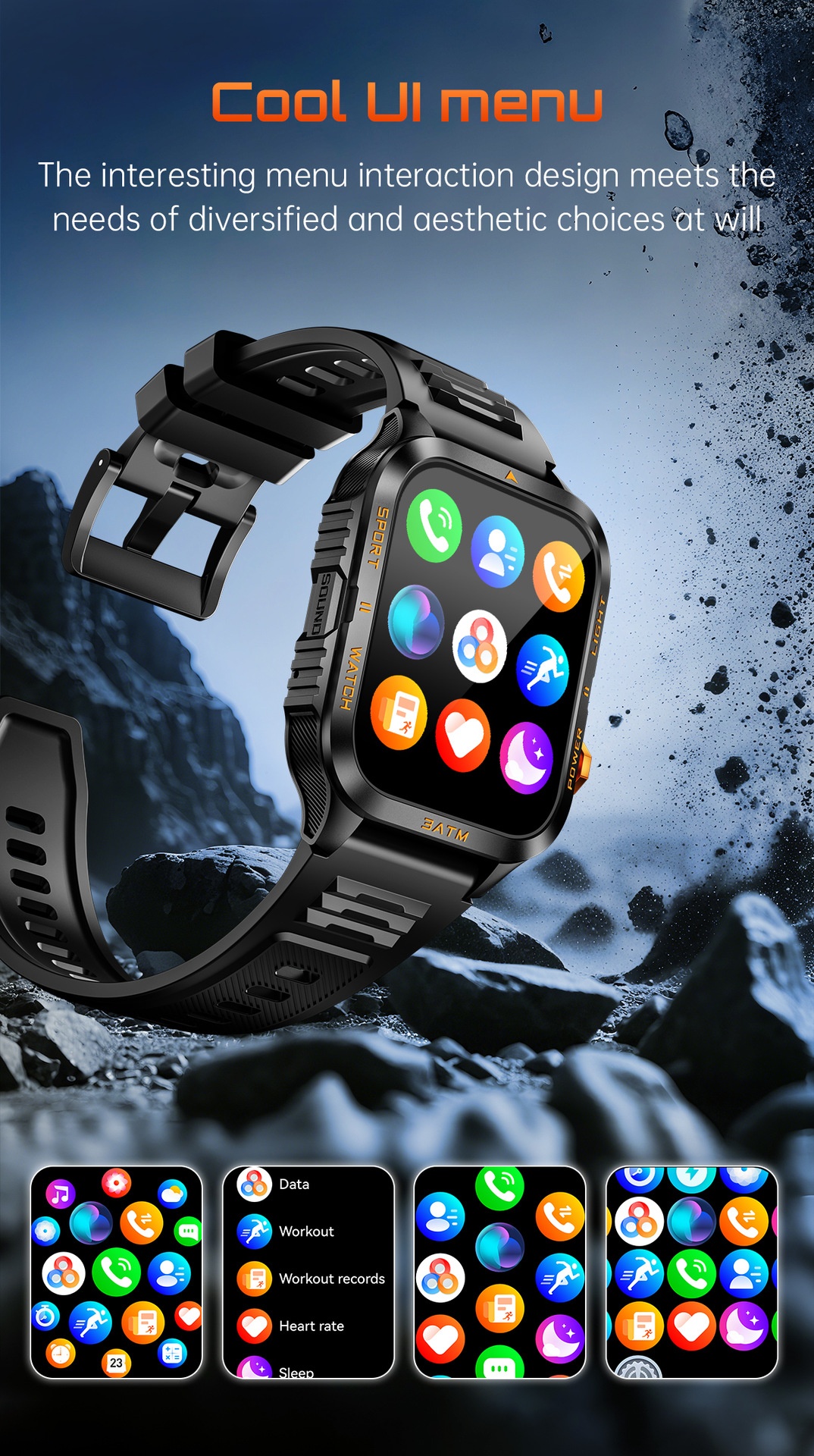 KT89 Rugged Smart Watch with Flashlight, 880mAh Battery & Sports Modes