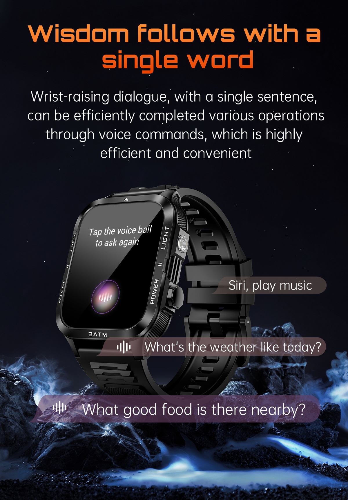 KT89 Rugged Smart Watch with Flashlight, 880mAh Battery & Sports Modes