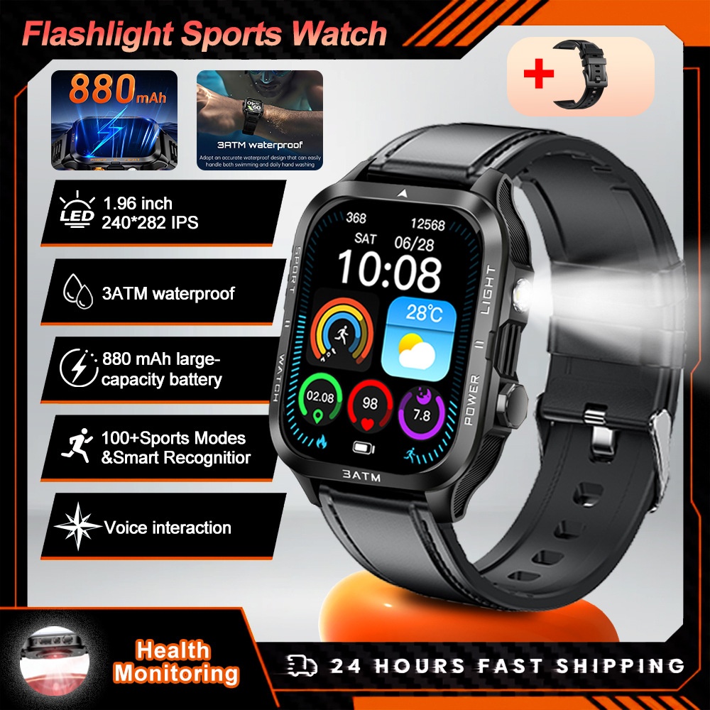 KT89 Rugged Smart Watch with Flashlight, 880mAh Battery & Sports Modes