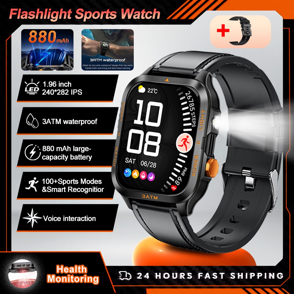 KT89 Rugged Smart Watch with Flashlight, 880mAh Battery & Sports Modes