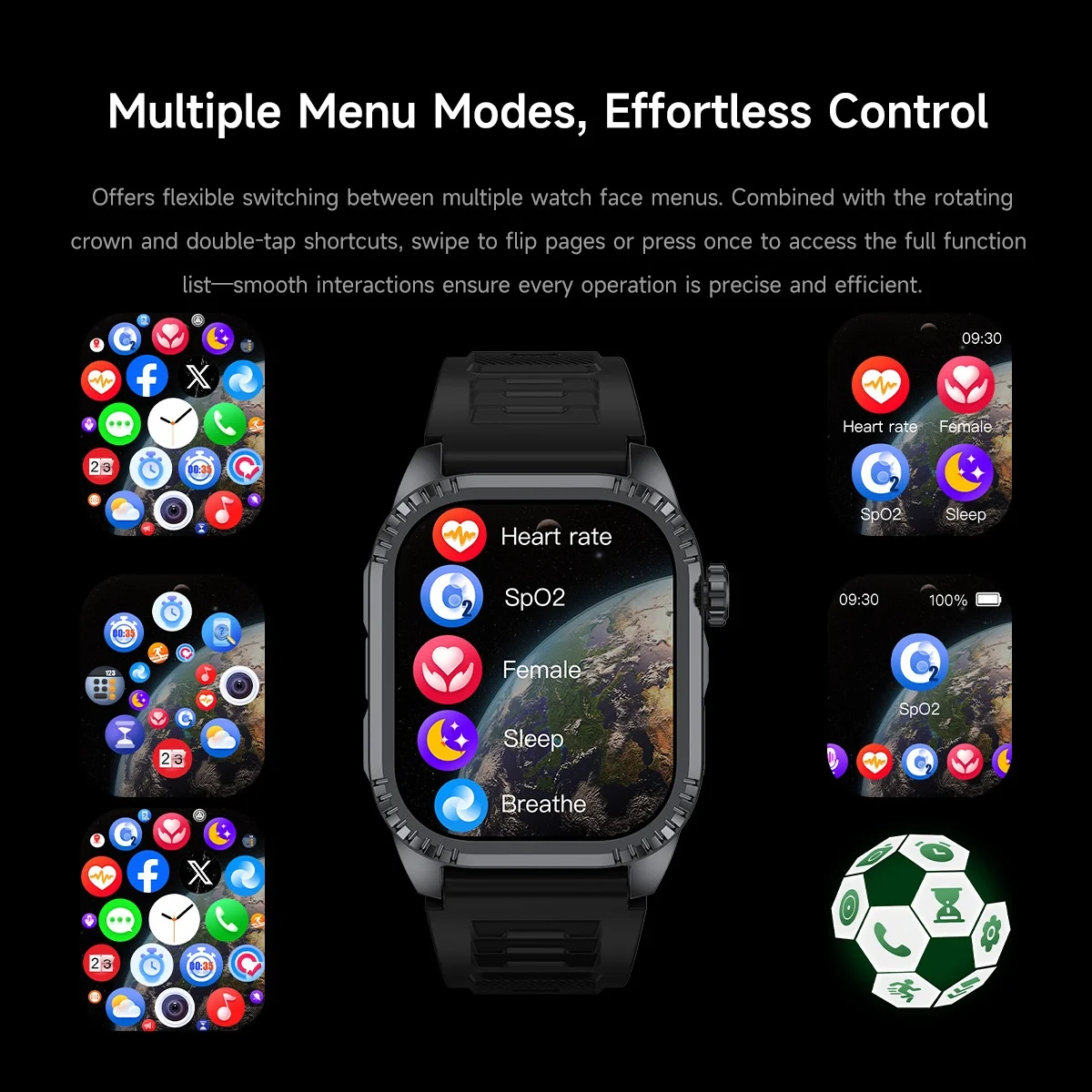 DS8 Rugged Smart Watch with 1.95" HD Square Screen & Wireless Calling