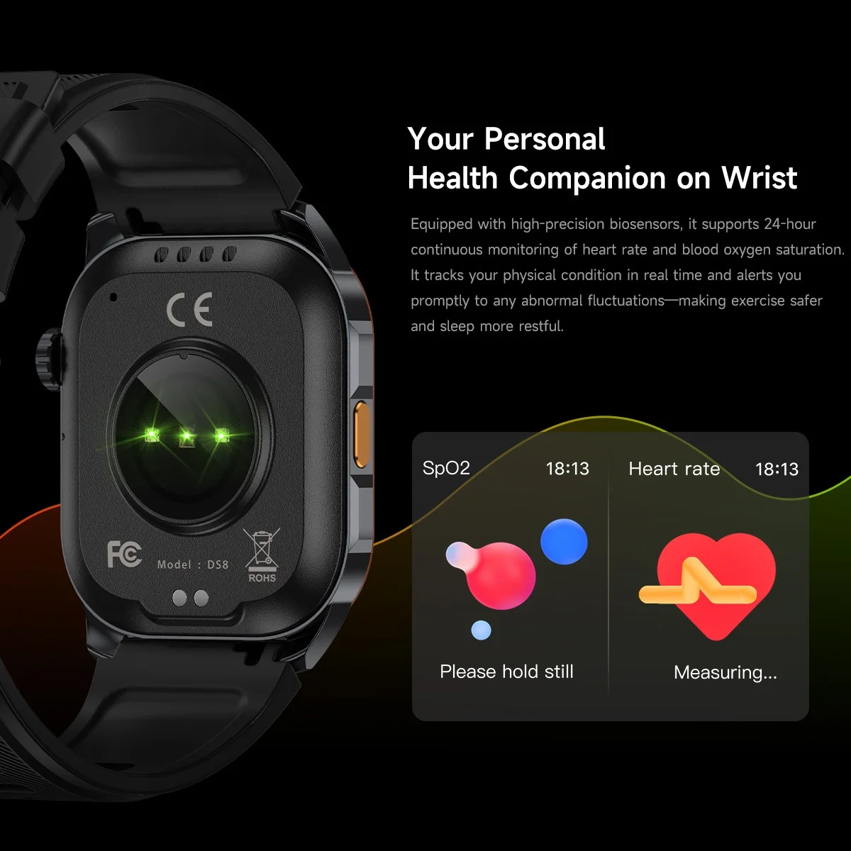DS8 Rugged Smart Watch with 1.95" HD Square Screen & Wireless Calling