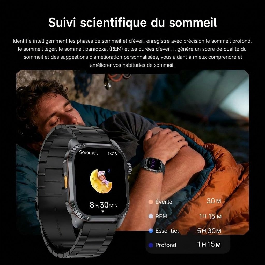 Montre connectée robuste DS8 avec écran carré HD de 1,95 pouce et appels sans fil